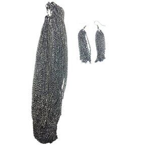 Multi-Strand Necklace Earrings Set Silver-Tone Tassel neutral womens jewelry